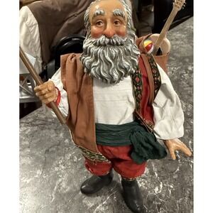 Vtg Mexican Santa Fabric Mache Figure 11.5"Beautiful Costume Great Condition